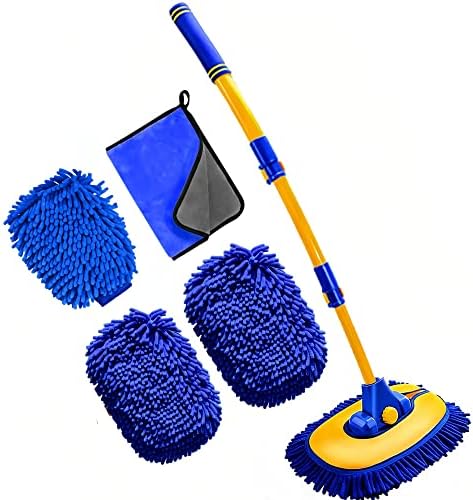 MVEQRRN 15°Curved Chenille Car Wash Brush Mop with Long Handle(Blue) by MVEQRRNcardetailbrushset