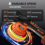 Cordless Car Buffer Polisher Kit, 2x4000mAh 21V Batteries, 6-Inch Orbital Car Polisher, 8 Variable Speeds, LED Display, 18-Piece Accessories for Waxing, Polishing & Scratch Removal - Image 3