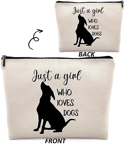 Just a Girl Who Loves Dogs Cosmetic Bag, Animal Lovers Pet Makeup Bag Zipper Cosmetic Pouch Bag Travel Linen Makeup Organizer, Dog Lovers Gifts for Women Girls Teens Dog Owner - Image 2