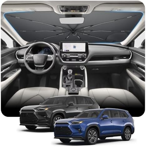 for Windshield Sunshade Umbrella Toyota Grand Highlander Custom Fit Windshield Sun Protector Cover 6-Layer Heat-Resistant Fabric, Ultra-Strong Fiberglass Frame (for 2024-2026 Grand Highlander) by BSTW