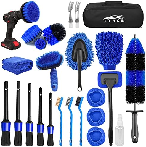 26Pcs Car Detailing Brush Set, Car Detailing Kit, Car Detailing Brushes, Car Cleaning Kit, Car Windshield Cleaning Tool, Professional Car Care kit - Car Wash Brush kit for Interior Exterior Wheels by TTRCB