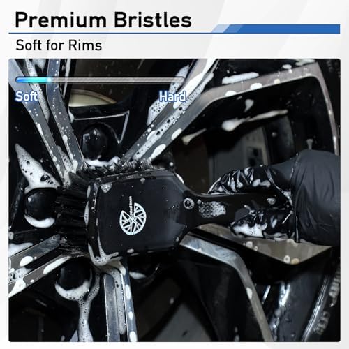 MVEQRRN 9PCS Boar Hair Car Detailing Brushes Set,Car Wheel Kit (Black) - Image 6