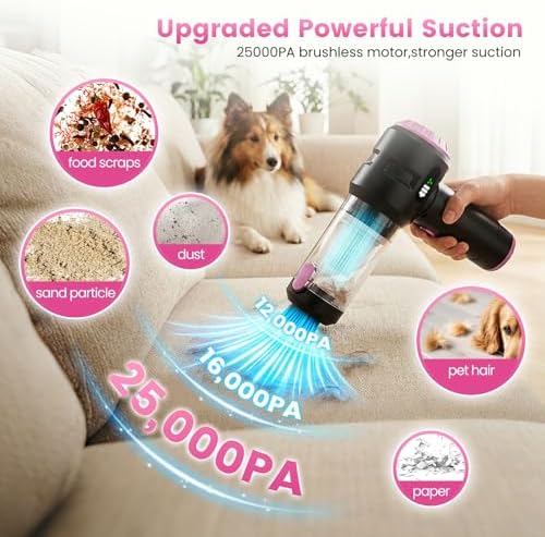 Wansimoo Handheld Car Vacuum Cleaner,25000PA Strong Cyclonic Suction Foldable Mini Vacuum Portable Cordless with Digital Display and One Touch Dust Removal for Car, Home, Office, Kitchen (Purple) - Image 2