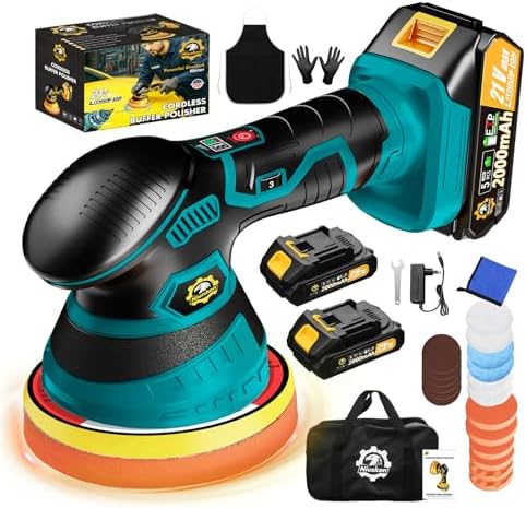 Cordless Car Buffer Polisher kit, DA Polisher with 2*21V Batteries by Niusken