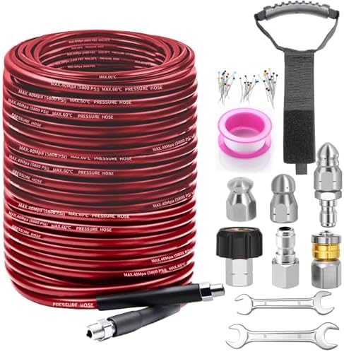 200FT Sewer Jetter Kit for Pressure Washer, 5800PSI Drain Cleaner Hose by Trustworthy
