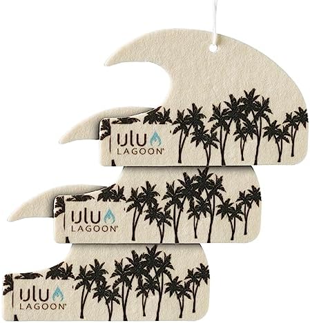 ulu Lagoon Hanging Car Air Freshener | Tropical Beach Coconut Surf Wax Scent Mini Wave | Long Lasting Car Freshener, Closet and Beyond | Made In USA | 3 Pack (Black Palms) by uluLAGOON