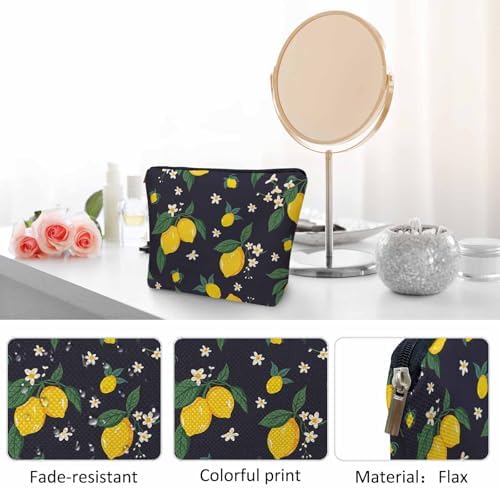 Lemon Cosmetic Travel Bag For Toiletries, Tropical Lemons Flowers Citrus Makeup Bag Toiletry Bags For Women, Flax Cosmetic Bags Make Up Bag Purse Toiletries Bag Birthday Gift, Yellow - Image 5