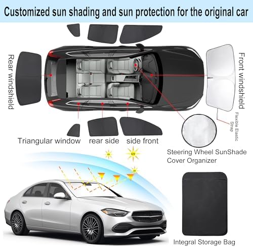 TINGLU Window Shades for Mercedes Benz C Class W205 C250 C300 C400 2015-2021 Accessories Side Full Windows Windshield Sun Shade Sun UV Rays & Privacy Protection for Camping,Napping,and Relaxing 8PCS - Image 3