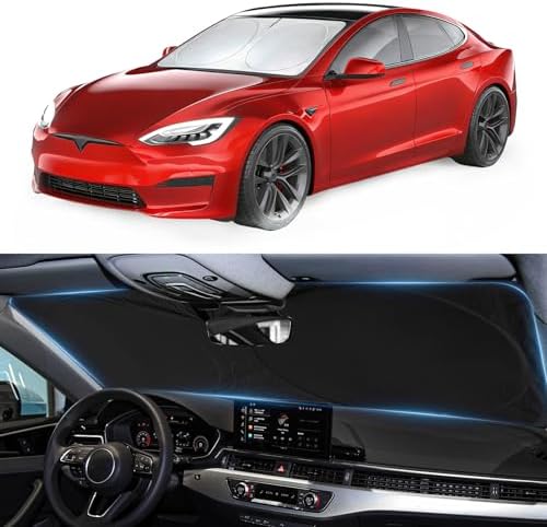 Windshield Sunshade Sun Shade Custom Fit for 2012-2023 2024 2025 Tesla Model S Accessories (Fit Long Range/LR Model) Window Shield Cover for Model S Foldable Sun Visor Blocks UV Rays Car Accessories by INSAUTO