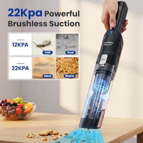 Handheld Vacuum Cordless with Brushless Motor, 22KPa Car Vacuum, Hand Vacuum Cordless Rechargeable with Charging Dock, Up to 30 Min Runtime for Home/Car/Pet - Image 2