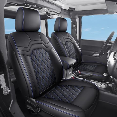 Huidasource 2018-2026 Wrangler JL Seat Covers 4 Door, Waterproof Leather Seat Covers Full Set for Jeep JL with Rear Cupholder, Custom Fit for Wrangler JL Sahara Rubicon 392 (Full Set/Black&Blue) by Huidasource