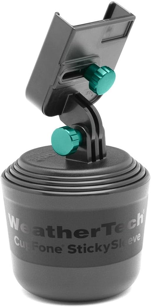 WeatherTech CupFone, Universal Cup Holder Phone Mount for Cars – Adjustable & Secure Fit with Open Access for Charging – Compatible with iPhone, Android - Metal Knobs, Turquoise by WeatherTech