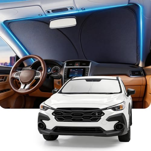 DMJN Front Windshield Sun Shade for Su-baru Crosstrek (2018-2026), [Nano Ice-Crystal Coatings] UPF50+ Heat & UV Block, Protect Car Interior & Keep Cool, Flodable Steel-Ring Car Cover for Summer by DMJN