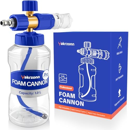 Foam Cannon for Pressure Washer, Professional Car Cannon Lance, 1L Wide Mouth Bottle, 1/4 Inch Quick Connector, 4000 PSI, 360 Rotatable Nozzle, Adjustable Thick Snow Foam, 1.2mm Orifice by Unknown