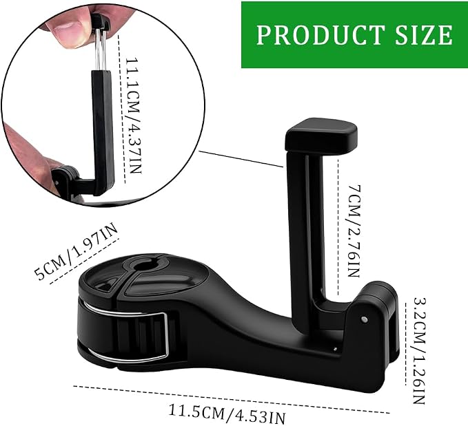 2PCS Car Headrest Hidden Hook, Purse Hook for Car, 2 in 1 Vehicle Back Seat Headrest Mobile Phone Holder, 360° Rotating Backseat Organizer for Handbag Clothes Grocery Fit Vehicles (Black) - Image 3