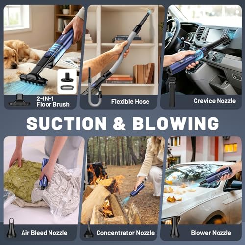 Car Vacuum Portable Cordless, 19500Pa 4-in-1 Handheld Vacuum Cordless Vacuum Cleaner&Air Duster with Multi-Nozzles, 140W Hand Cordless Rechargeable Vacuum Cleaners for Car, Home, Office, Pet - Image 4