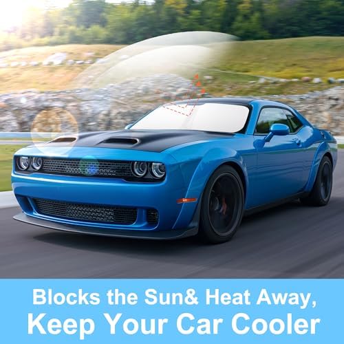TINGLU Sun Shade for Dodge Challenger 2015-2023 Coupe,SRT Hellcat,Redeye,GT,RT,TA Coupe,Widebody,SXT,RT Scat Pack Accessories Windshield Sun Shade Window Shade UV Rays Protection Sun Visor Cover - Image 5