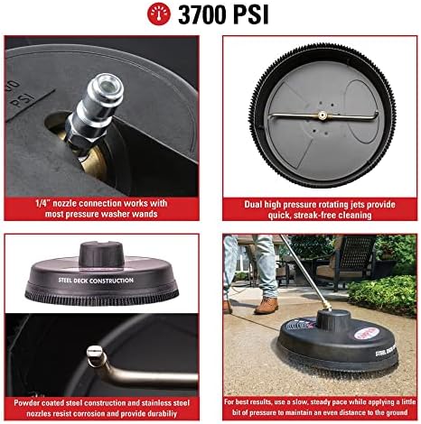 Simpson Cleaning 80165 Universal 15" Steel Pressure Washer Surface Cleaner for Cold Water Machines, 1/4" Quick Connection, Recommended Min 2200 PSI up to Max of 3700 PSI, Black - Image 3