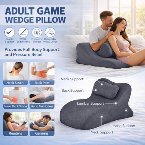 Couples Pillow 27° Ergonomic Wedge Cushion, Rebound Memory Foam Support for Hip, Back & Neck Comfort, Enhance Intimacy & Relaxation, Perfect for Reading, Bed Lounging - Image 7