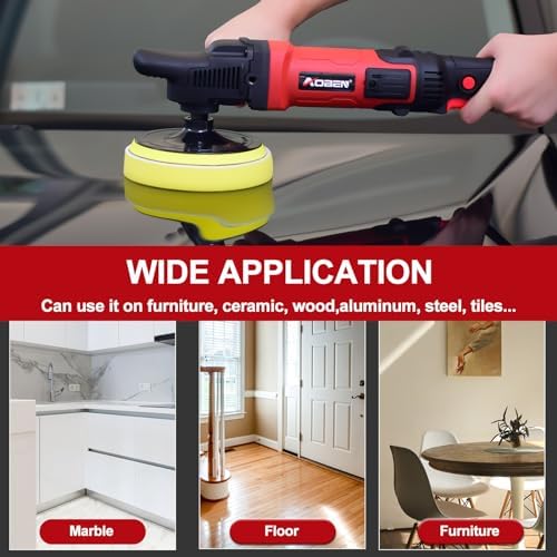 AOBEN 6/7 inch Buffer Polisher,Rotary Car Buffer,1600W Car Polisher Waxer Kit with 6 Variable Speed 1000-3500RPM & 4 Polishing Pads,Detachable Handle for Car Polishing and Waxing - Image 5