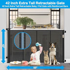 Reinforced 42 Inch Extra Tall Retractable Dog Gate with Reinforced Strips 55 Inch Wide Retractable Baby Gates for Doorways Anti-Scratch Extra Tall Dog Gate Outdoor Pet Gates for Dogs Indoor, Black - Image 2