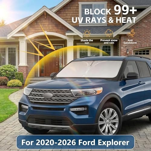 Windshield Sun Shade for Ford Explorer 2020-2024 2025 2026 Window Shade Custom Fit Explorer Accessories SUV ST XLT, Limited, Platinum Sun Visor Foldable Shade Blocks UV Rays - Image 2