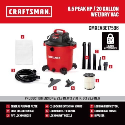 CRAFTSMAN CMXEVBE17596 20 Gallon 6.5 Peak HP Wet Dry Shop Vacuum - Image 3