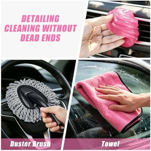 21PCS Car Detailing Kit Interior Cleaner - with Handheld Car Vacuum, Windshield Cleaning Tool, Detailing Brushes, Car Cleaning Supplies Kit for Women Men (Pink) - Image 7