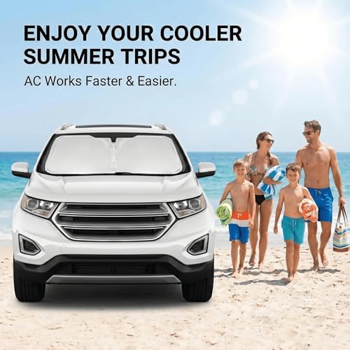 Windshield Sun Shade for Ford Edge 2015-2024 Double Layer 240T Front Window Shade Custom Fit Edge Sun Visor Foldable Shade Blocks UV Rays Summer Must Have Car Accessories - Image 4