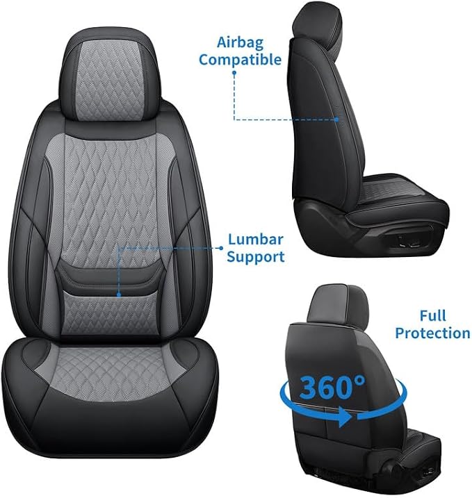 Car Seat Covers Full Set Custom Fit For Lexus ES330 2004-2006, Black&Gray | Lumbar Support, Premium Faux Leather, Breathable, Anti-Slip, Airbag Compatible, Waterproof, Car Seat Protectors, 2 Row-5Seat - Image 6