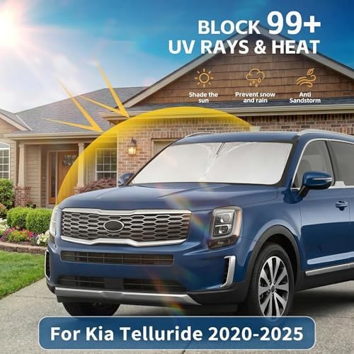 for Kia Telluride Windshield Sun Shade 2020-2025, Double Layer 240T Front Window Shade, Custom Fit UV Blocking Foldable Sun Visor, Summer Car Accessories Must-Have - Image 2