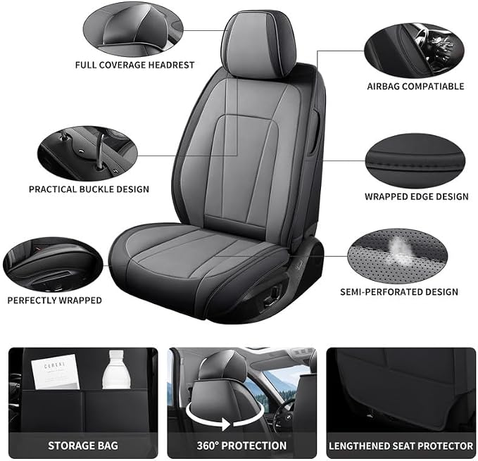 Car Seat Covers Full Set Custom Fit for Mazda CX-5 2012-2026 , Black&Gray | Premium Faux Leather, Waterproof, Anti-Slip, Airbag Compatible, Breathable, Car Seat Protectors, 2 Rows 5 Seats - Image 2