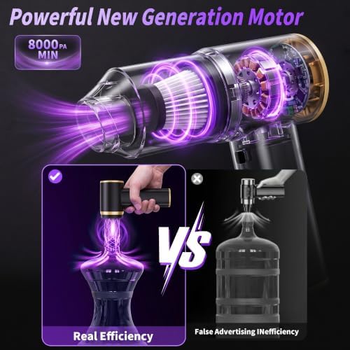 Handheld Vacuum Cordless Rechargeable,Small Dust Buster Cleaner Portable Lightweight with High Power Motor 3 Filter,LED Light，7-in-1 Cleaning Kit for Home Office Car Pet,Black - Image 2