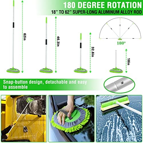 Lezcufer 17Pcs Car Wash Kit,62" Car Wash Brush Mop with Long Handle,Car Cleaning Kit,Car Detailing Brush Set,Car Wash Bucket,Car Wheel Brush,Complete Interior Car Cleaning Supplies - Image 3