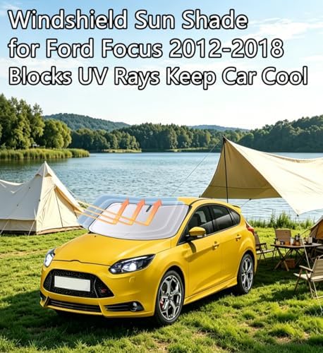Windshield Sun Shade for Ford Focus 2012-2018 Hatchback, 4-Layer 240T Foldable UV Block Car Accessory - Image 2