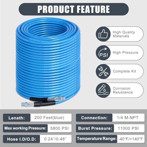 200FT Sewer Jetter Kit for Pressure Washer 5800PSI Drain Cleaner - Image 3