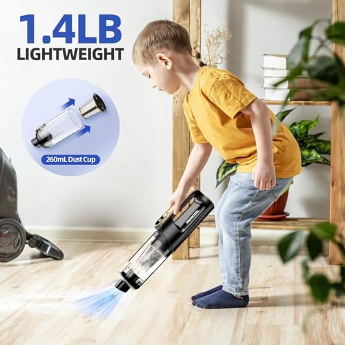 MONOZEL Mini Vacuum Cleaner for Car, 18000Pa 2 in 1 Vacuum Cleaner&Air Duster, 130W Brushless Motor Handheld Vacuum Cordless with 7800mAh Battery, LED Light, Multi-Nozzles for Home, Office, Pet - Image 7