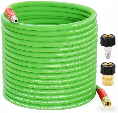 PWACCS Pressure Washer Hose 50 FT, 3/8" Kink Resistant Steel Braided Hoses by PWACCS