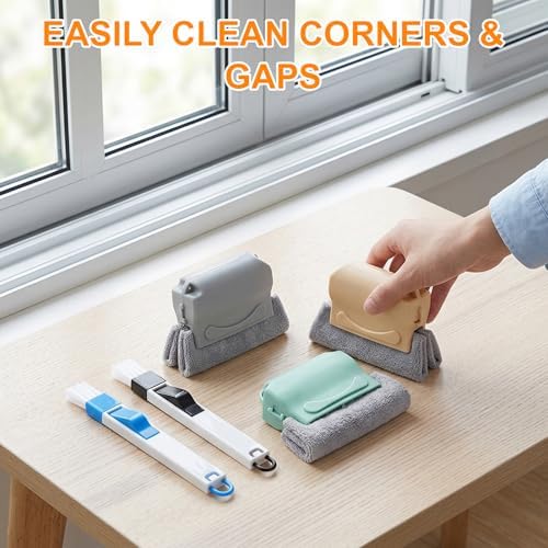 8-Piece Set with 3 Brushes and 2 Scrapers, Window Track Cleaner, Window Track Cleaning Tools for Window Sill Cleaning,Plastic Material Design for Home Maintenance - Image 4