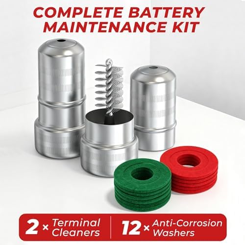 LotFancy Battery Terminal Cleaners (2 pcs), Plus 12 pcs Battery Terminal Anti-Corrosion Fiber Washers (6 Red & 6 Green) for Car Marine RV - Image 2