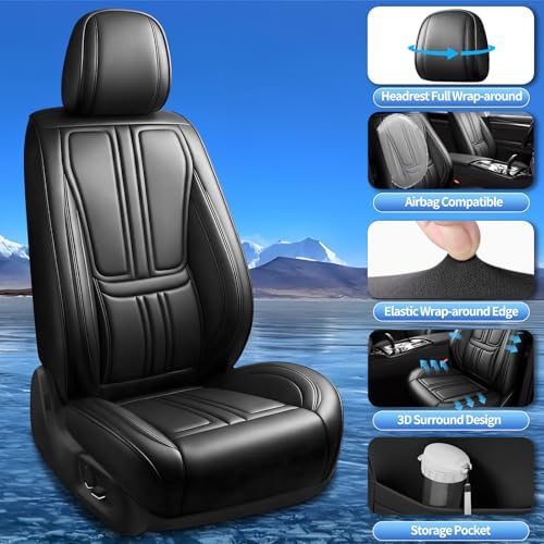 Fit Gladiator Car Seat Covers Compatible with Jeep Gladiator 2020-2024 2025 2026.Full Coverage Waterproof Leather,Compatible with Airbag,All - Weather Seat Cushion Protector (Full Set, Black) - Image 4