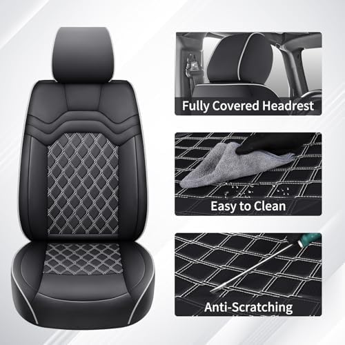 Huidasource Seat Covers for Jeep Wrangler JL 2018-2026, Cupholder Compatible, Waterproof Leather Seat Cover Full Set for Jeep Wrangler JL 4-Door, Custom Fit Seat Cushion Covers (Full Set/Black&White) - Image 6