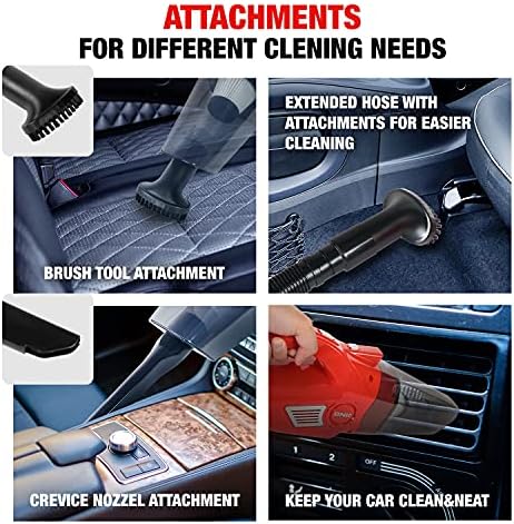 DNA MOTORING TOOLS-00182 Portable Handheld High Power Mini Corded 2 in 1 Vacuum Cleaner, Air Compressor w/Digital Tire Pressure Gauge & LED Light, Car Cleaning Kit,Red - Image 2