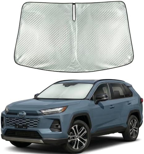 Windshield Sun Shade Custom Fit for 2019-2026 Toyota RAV4, Advanced Diamond-Patterned Heat Shield to Block UV Rays, Foldable Auto Window Visor, Precise Mirror Cutout by Giselia