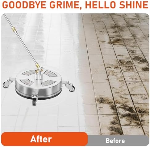 14" Pressure Washer Surface Cleaner with 4 Wheels, 4000 PSI Max Stainless Steel Surface Cleaner for Pressure Washer, 2 Extension Wands, 1/4" Quick Plug, for Concrete, Patio, Sidewalk, Deck - Image 5