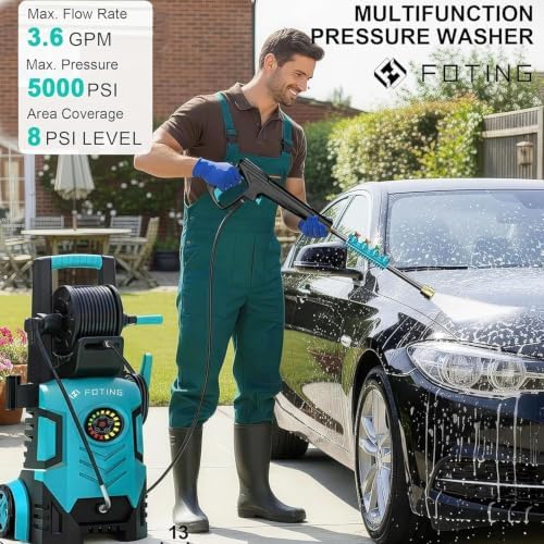 2026New Pressure Power Washer 5000PSI with Adjustable Touch Screen 8 Level, 34" Tall, 4 Quick Connect Nozzles,Inlet Hose&Filter&500mlFoam Cannon for Cars/Fences/Driveways/Home Cleaning (Blue) - Image 2
