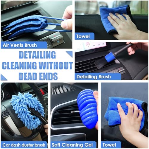 Car Cleaning Kit, Car Interior Detailing Kit with High Power Handheld Vacuum, Detailing Brush Set, Windshield Cleaner, Cleaning Gel, Complete Auto Accessories for Men, Women - Image 4