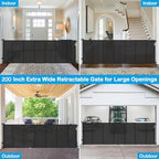 Reinforced 42" Extra Tall Retractable Dog Gate, 200" Extra Wide Baby Gate with Support Rods-Prevent Crawling Through, Outdoor/Indoor Baby Fence/Barrier/Blocker for Home, 16ft Retractable Garage Gate - Image 5