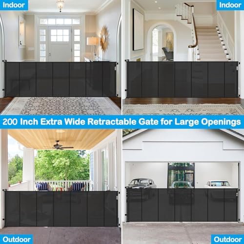 Reinforced 42" Extra Tall Retractable Dog Gate, 200" Extra Wide Baby Gate with Support Rods-Prevent Crawling Through, Outdoor/Indoor Baby Fence/Barrier/Blocker for Home, 16ft Retractable Garage Gate - Image 5