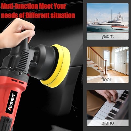 AOBEN Buffer Polisher,5 inch Dual Action Polisher,Long Orbit 16mm Random Buffer Polisher kit with 6 Variable Speed 1000-5500rpm,Detachable Handle,7 Buffing Pads for Car Detailing Polishing and Waxing - Image 7